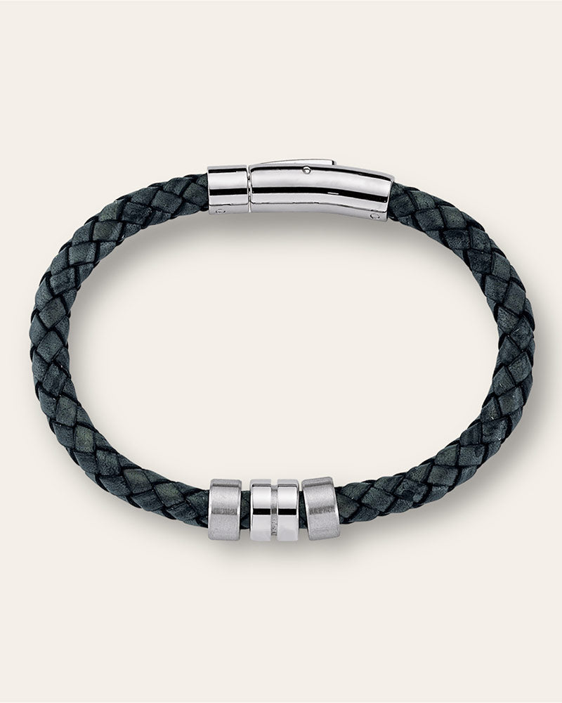 Black Leather Weave Bracelet