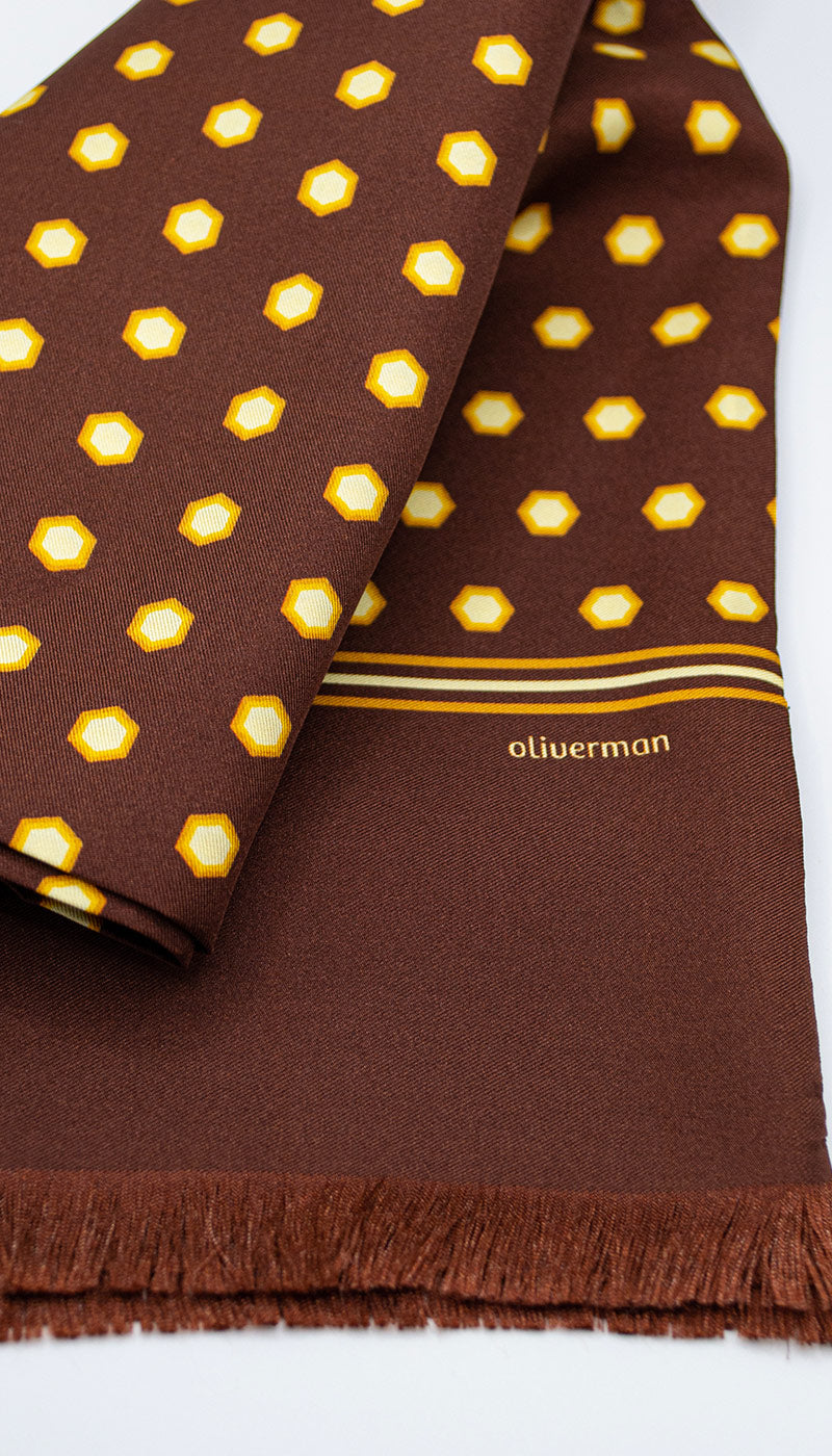 Brown Hexagon 100% Silk Scarf