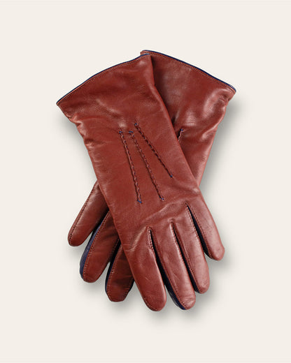 Cashmere Lined Leather Gloves With Midnight Blue Piping