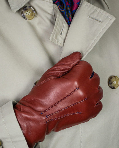 Cashmere Lined Leather Gloves With Midnight Blue Piping