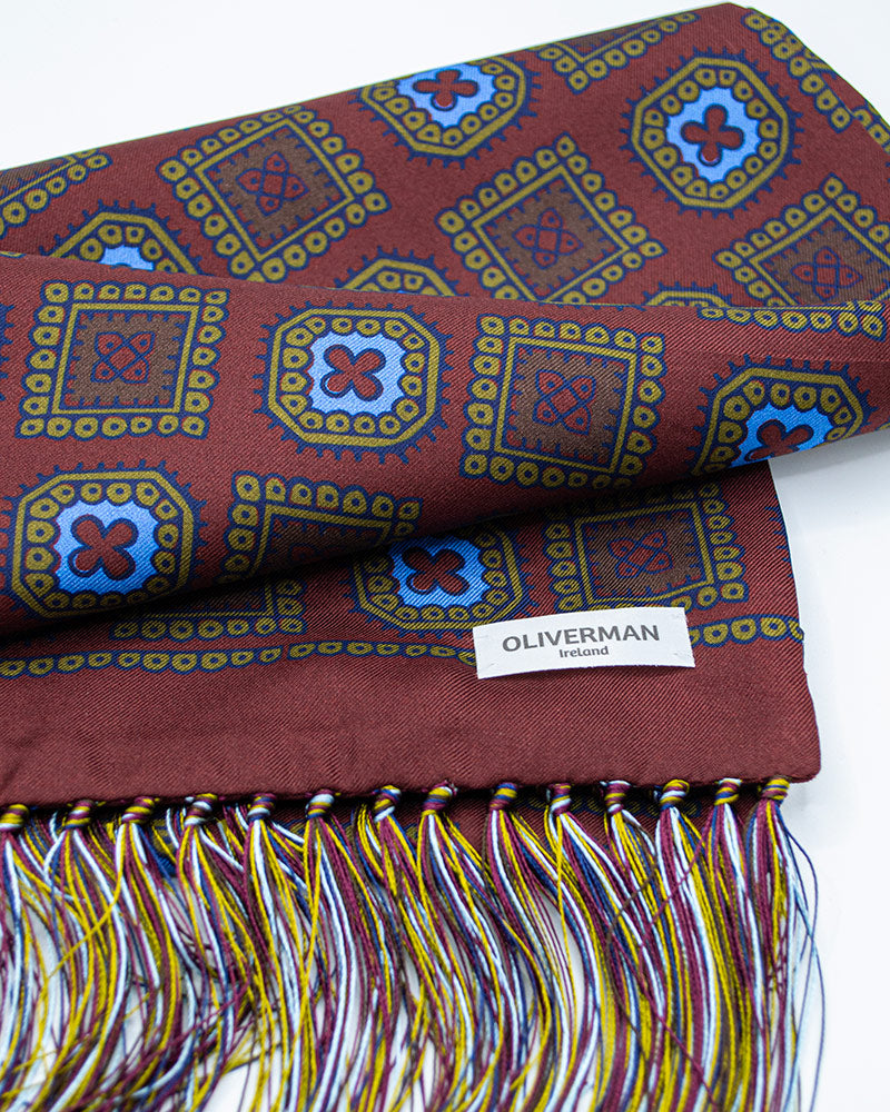 Maroon Motif 100% Silk Scarf