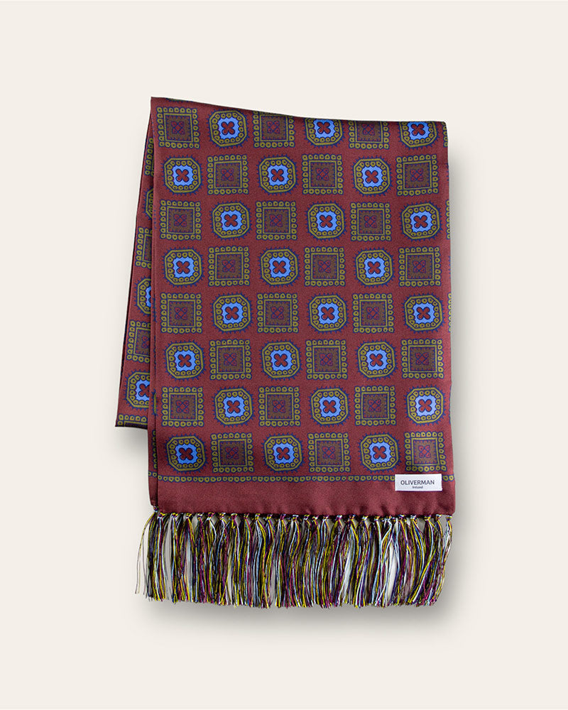 Maroon Motif 100% Silk Scarf