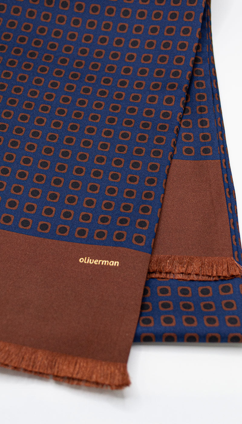 Dark Blue and Brown 100% Silk Scarf