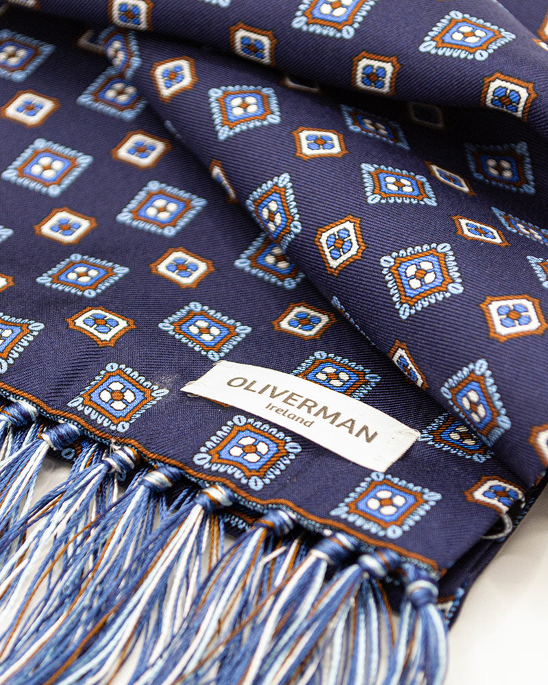 A Rich Blue Motif 100% Silk Scarf