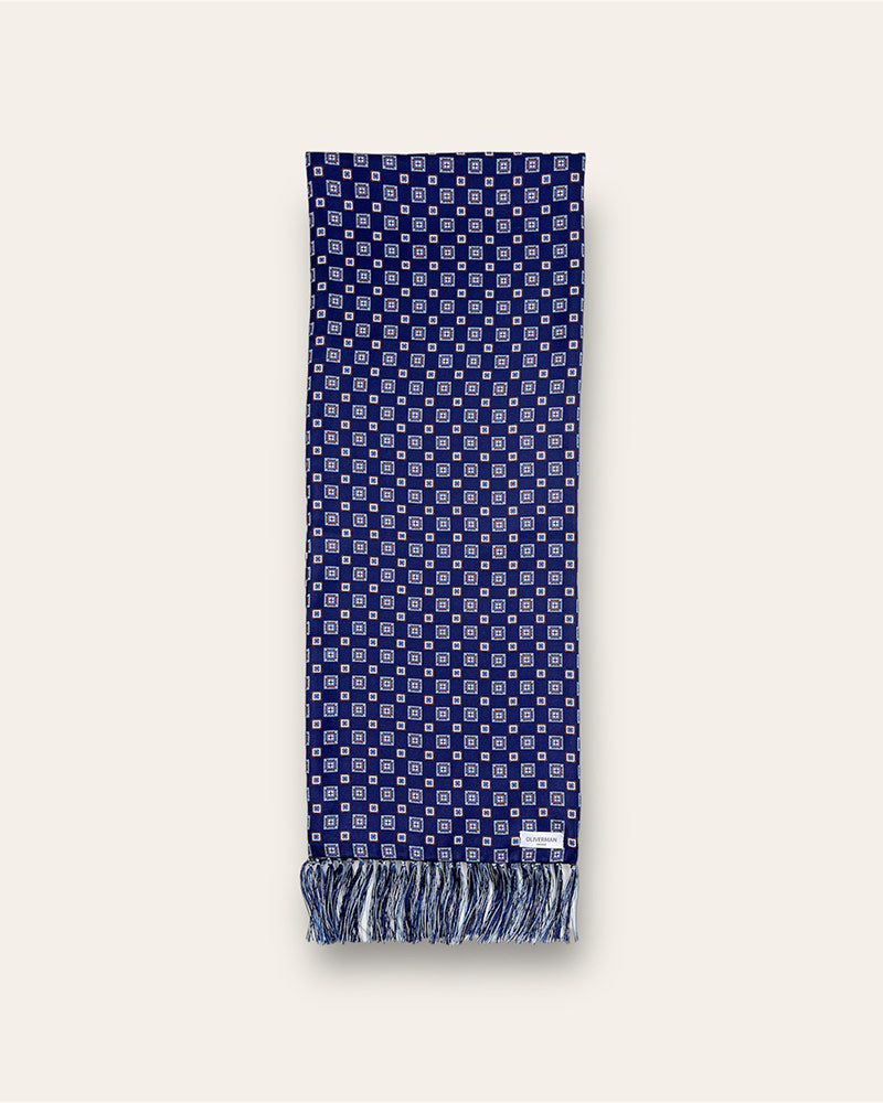 A Rich Blue Motif 100% Silk Scarf